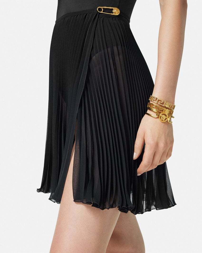 Versace Safety Pin Cover-up Pleated Skirt In Black