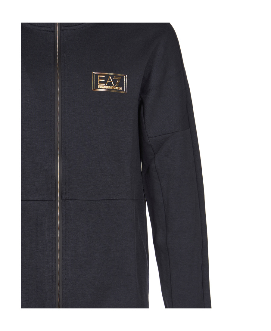 Ea7 Front Zipper With Hat Casual Jacket In Black