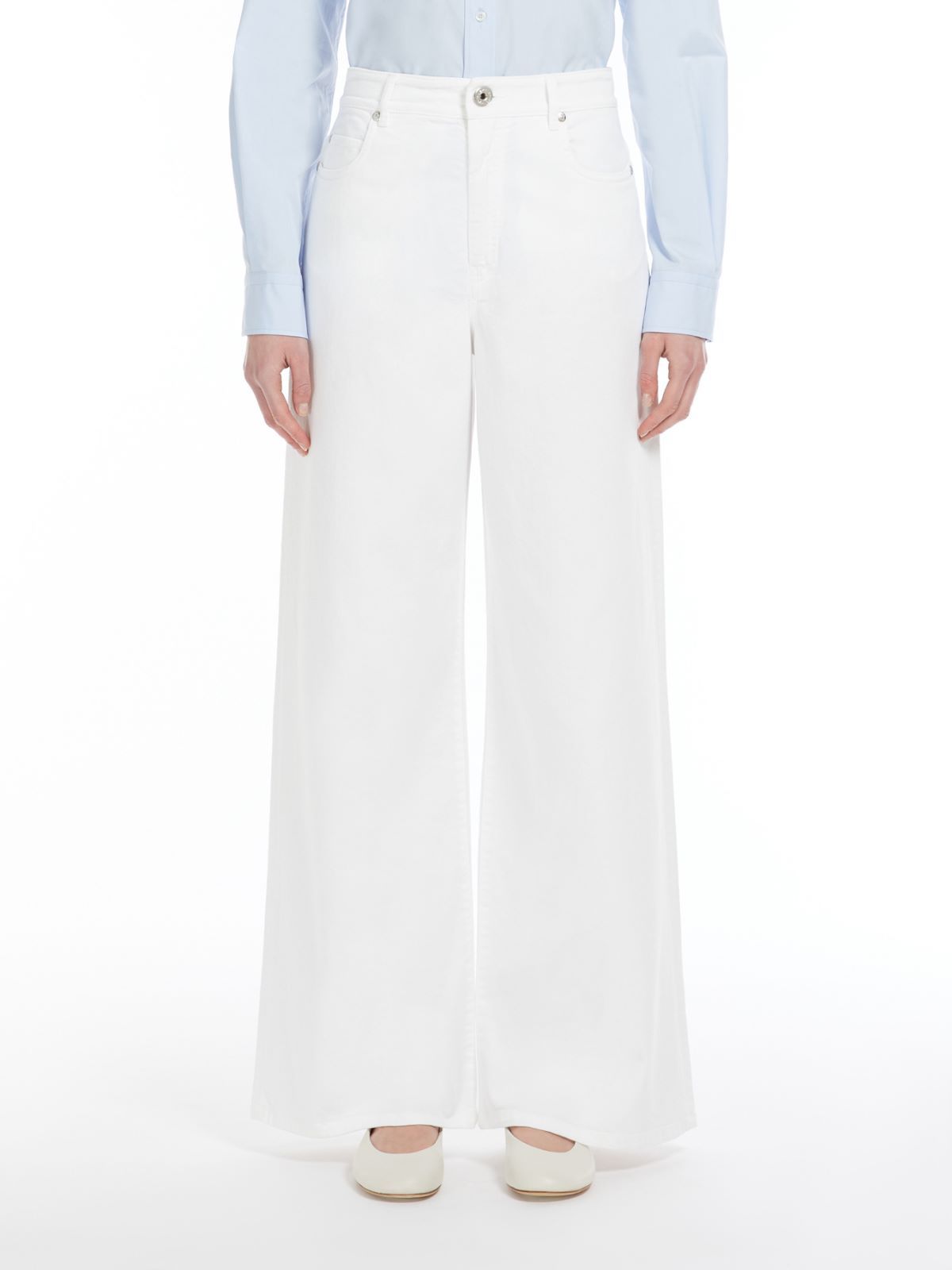Shop Weekend Max Mara Cotton Drill Wide-leg Trousers In White