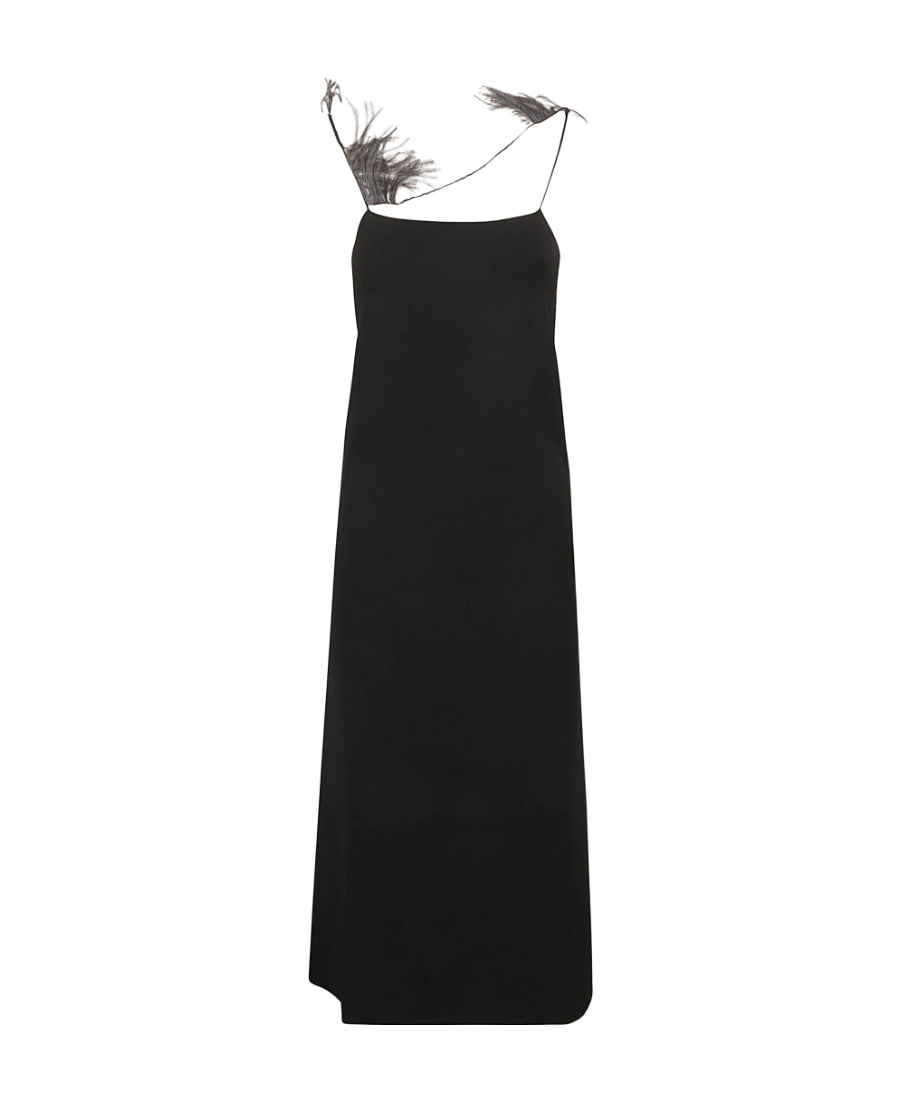 Jil Sander Feather-trim Slip Dress In Black