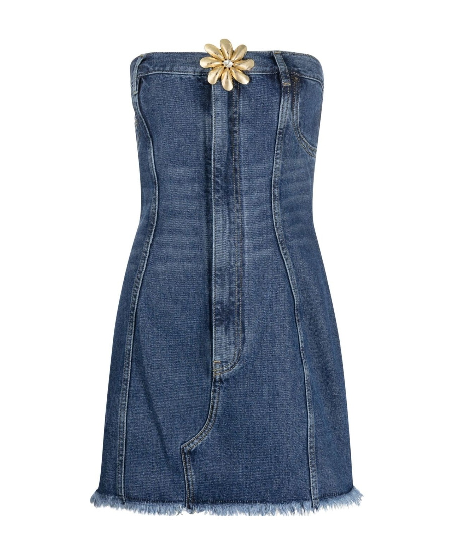 Area Floral-appliqué Strapless Denim Minidress In Blue