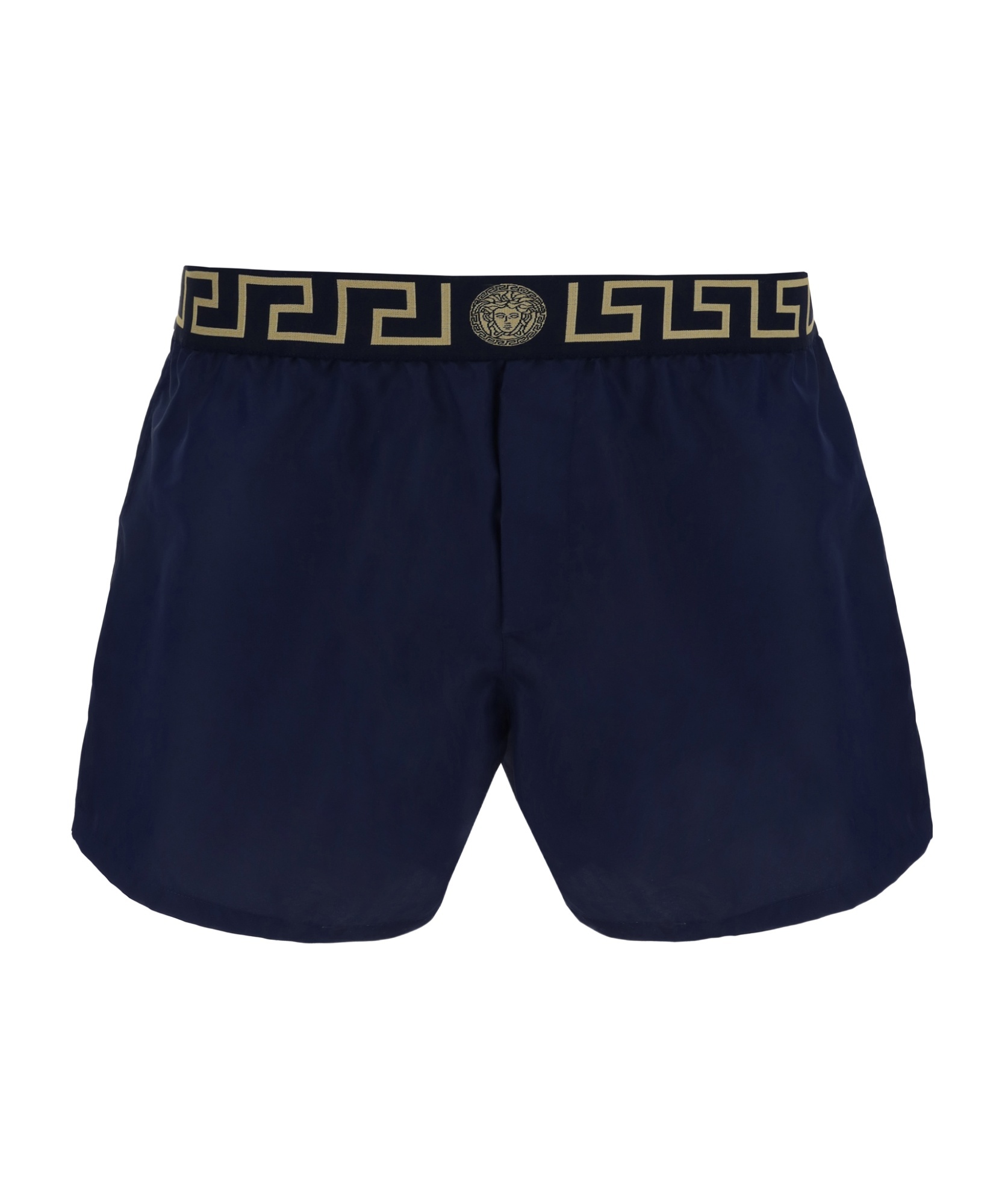 Versace Black Swim Trunks With Greca And Medusa Head Print On Elastic Waistband In Nylon Man In Black