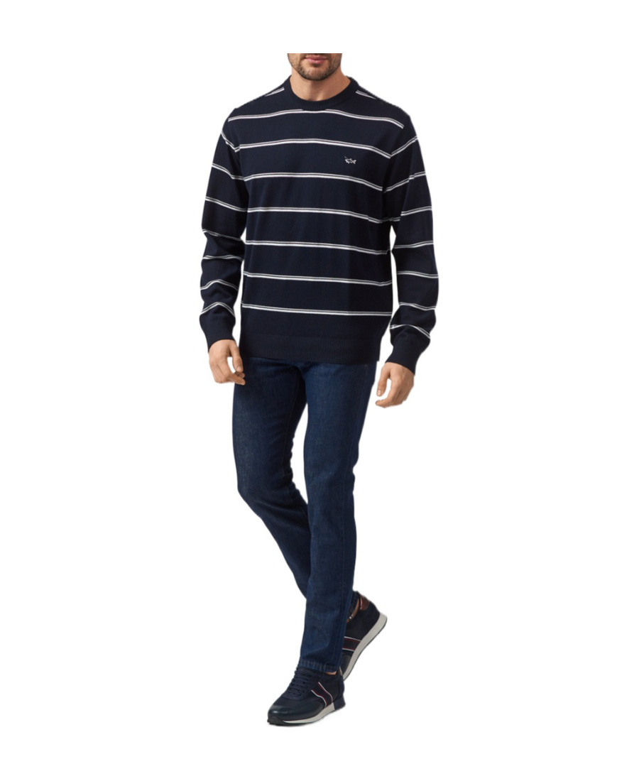 PAUL & SHARK NAVY BLUE ROUND-NECK STRIPED PULLOVER