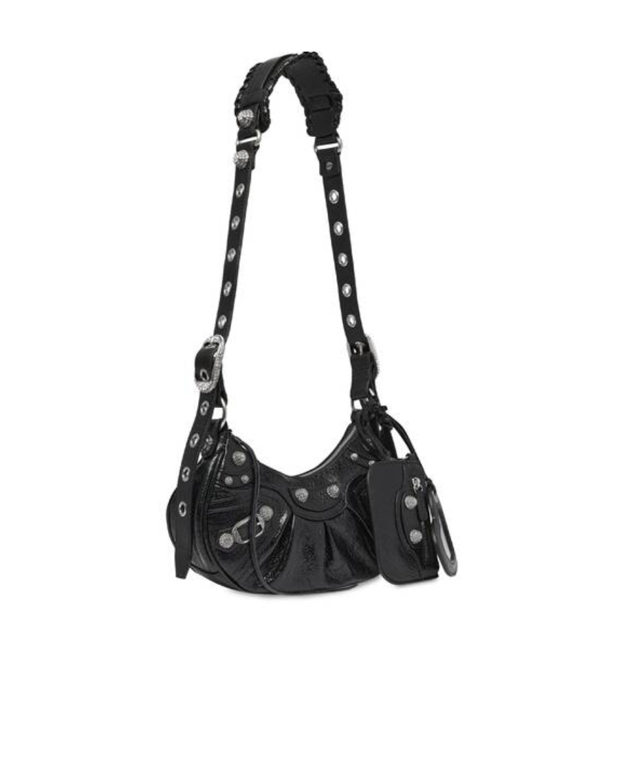 Balenciaga Green Leather Shoulder Handbag With Magnetic Closure And Metal Details In Black