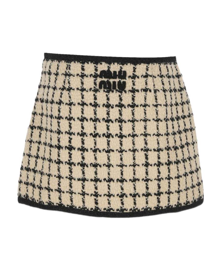 MIU MIU CHECK-PATTERN TWEED MINISKIRT 