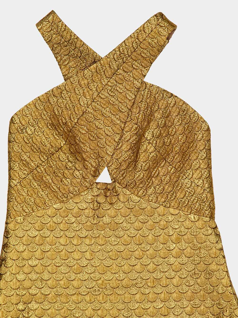 Johanna Ortiz Elegant Expedition Jacquard Halterneck Midi Dress In Gold