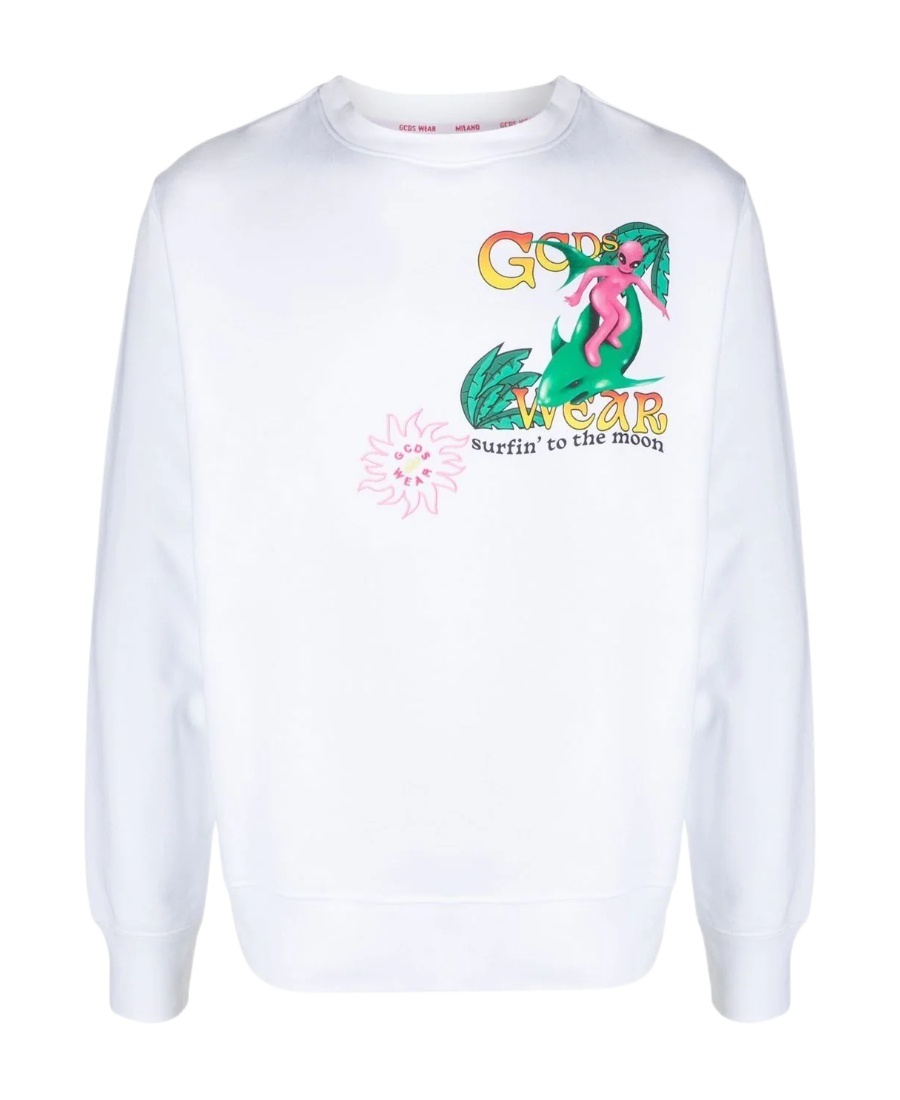 Gcds Crewneck Sweatshirt With Graphic Print In White