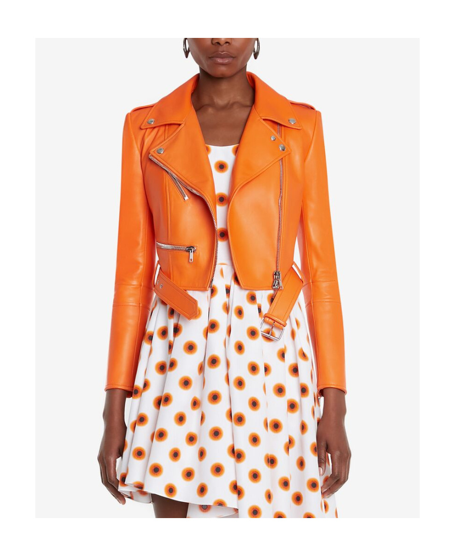 Alexander Mcqueen Smooth Leather Crpd Biker Jkt In Orange