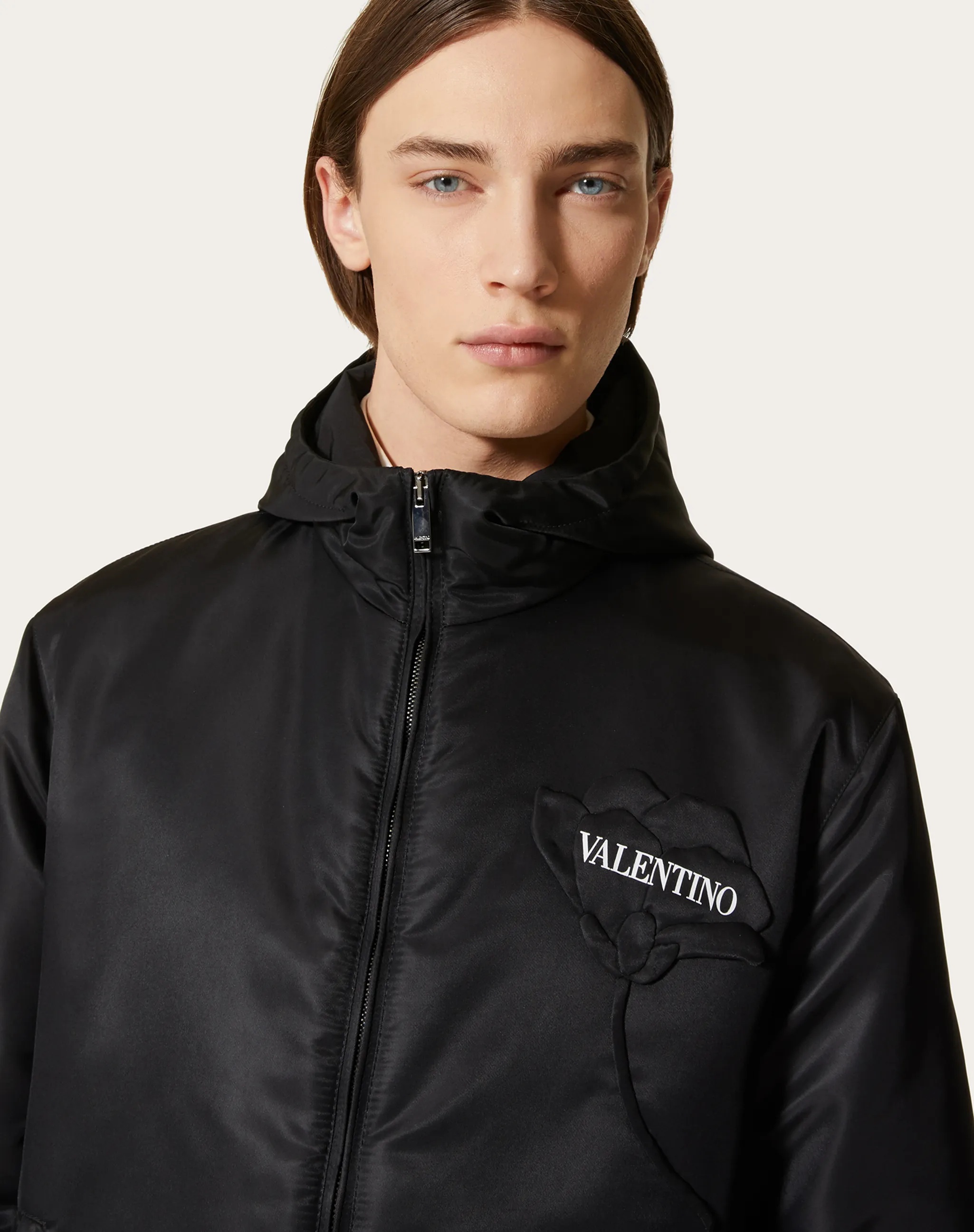 Valentino Hooded Logo-print Technical Windbreaker Jacket In Black