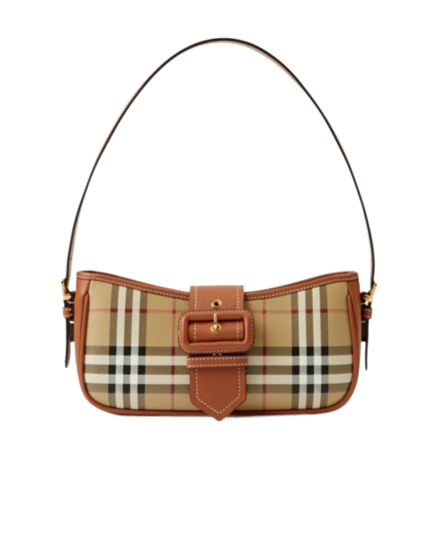 Burberry Canvas Sling Shoulder Bag With Checkered Pattern In Brown