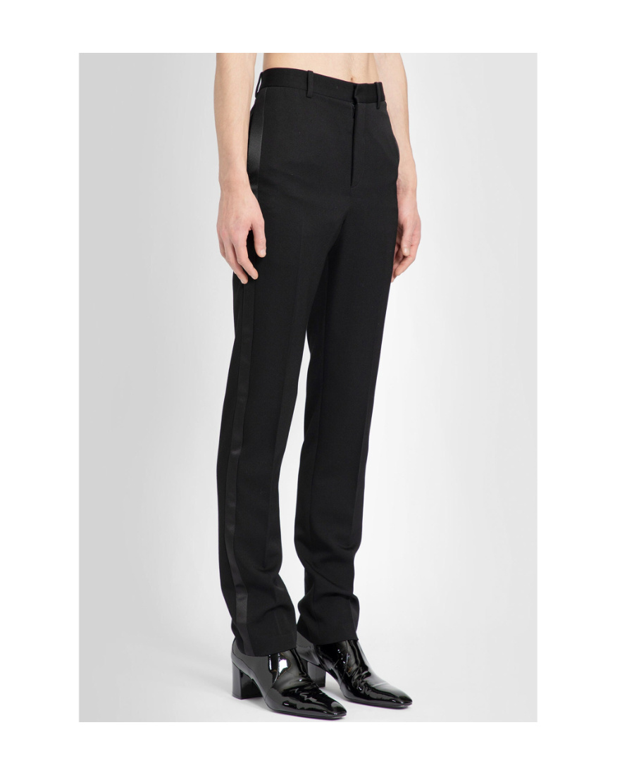 Saint Laurent Pressed-crease Pleated Straight-leg Trousers In Black