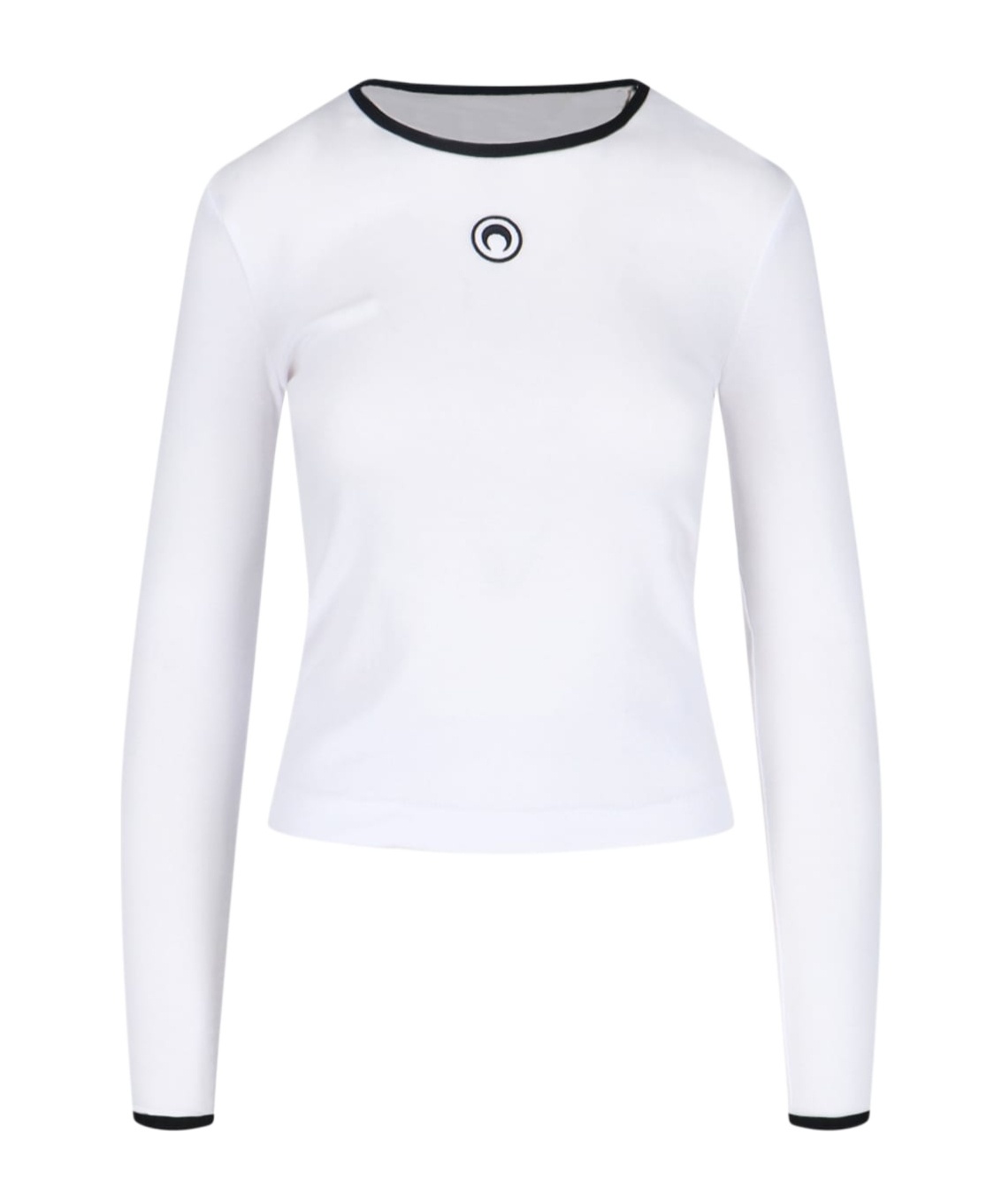 Marine Serre Cropped Fitted T-shirt With Contrast Trim In White