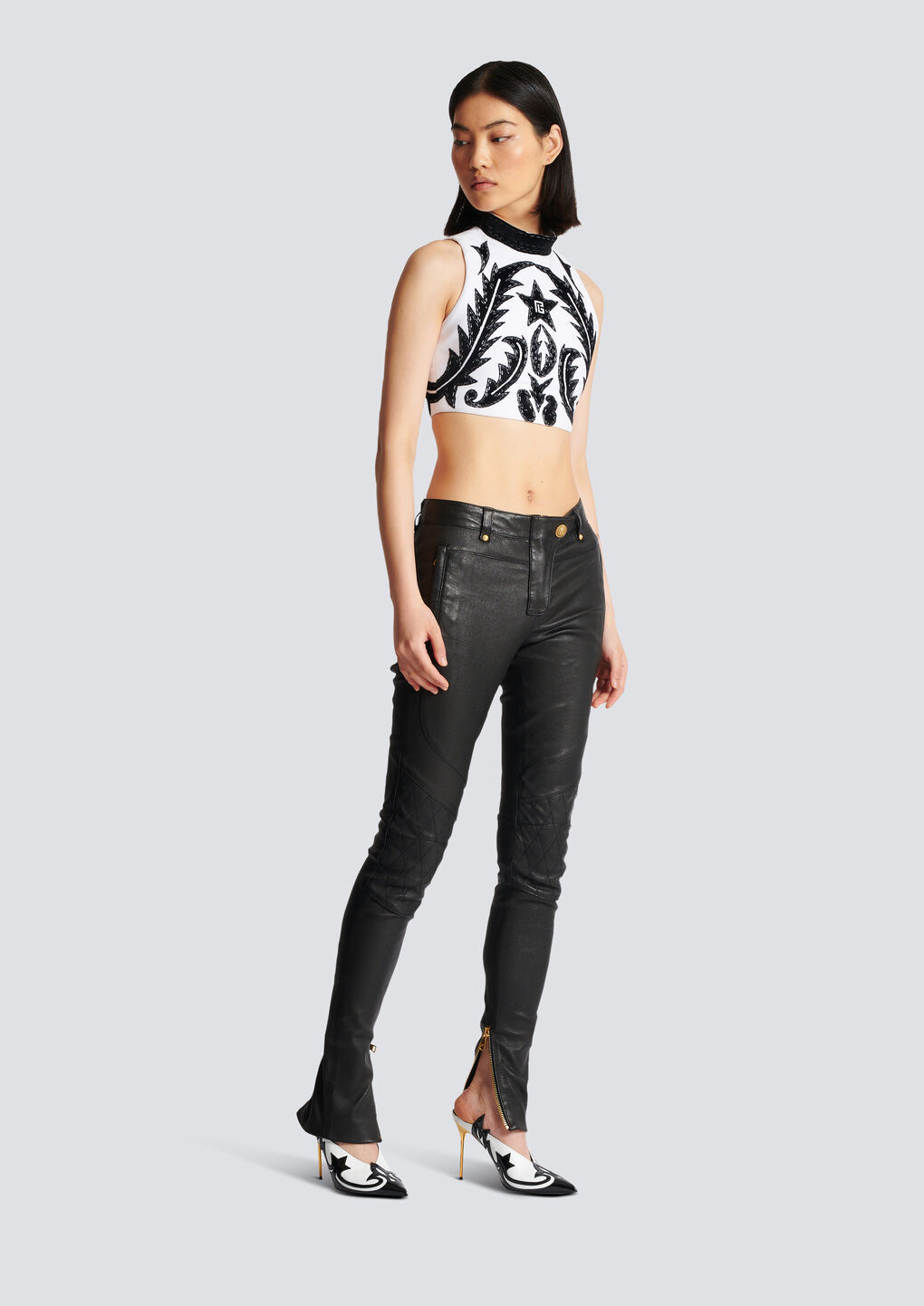Balmain Pb Baroque Crop Top In White
