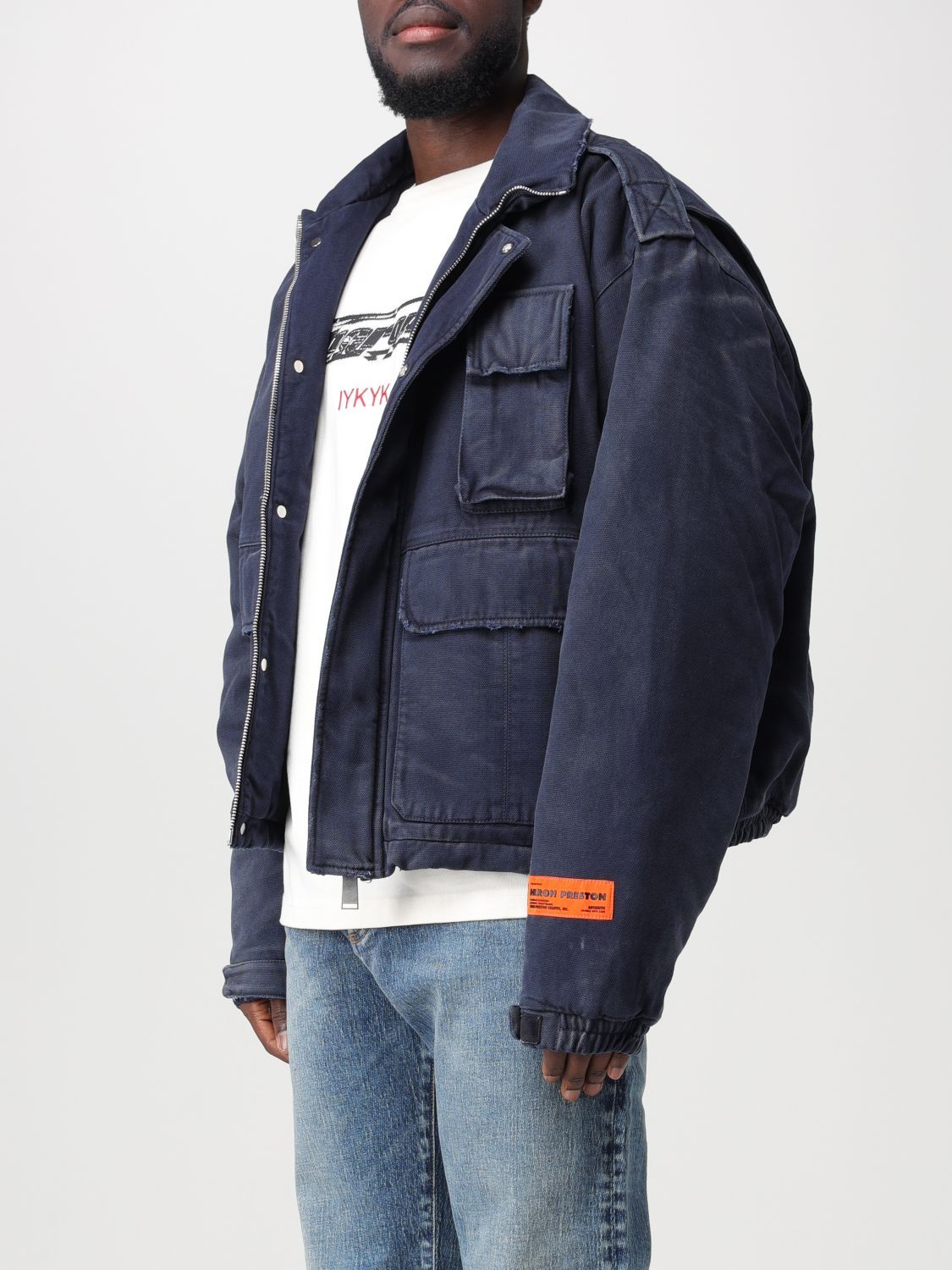 Heron Preston Eagle-patch Distressed-effect Jacket In Blue