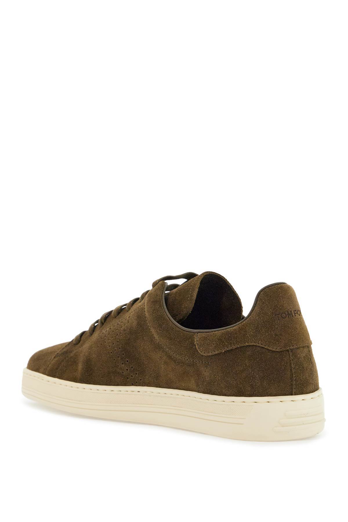 Tom Ford Khaki Suede Low Top Sneakers With Rubber Sole In Green