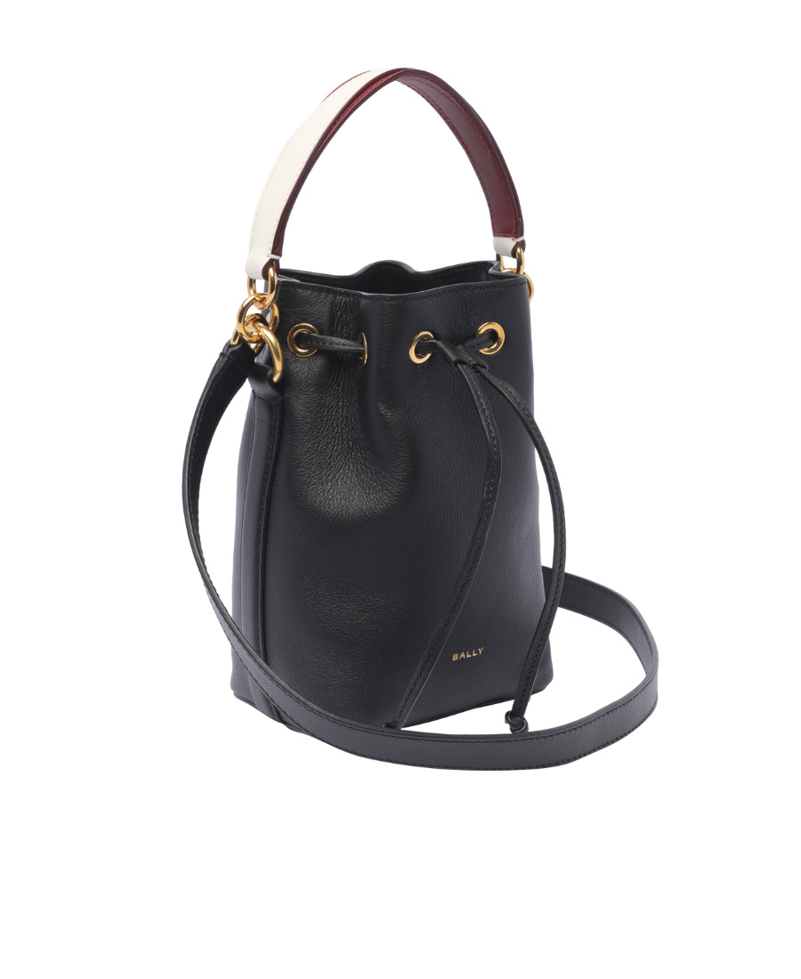Bally Logo Printed Drawstring Bucket Bag In Black
