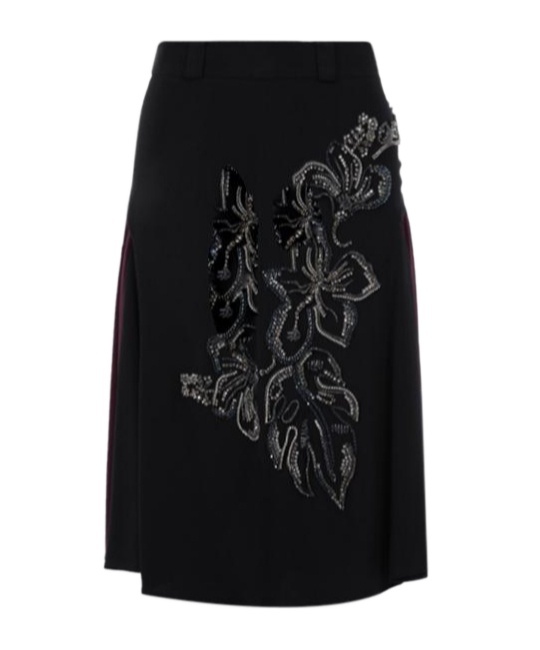 Prada Skirt Decorated With Crystal And Floral Patterns In Black