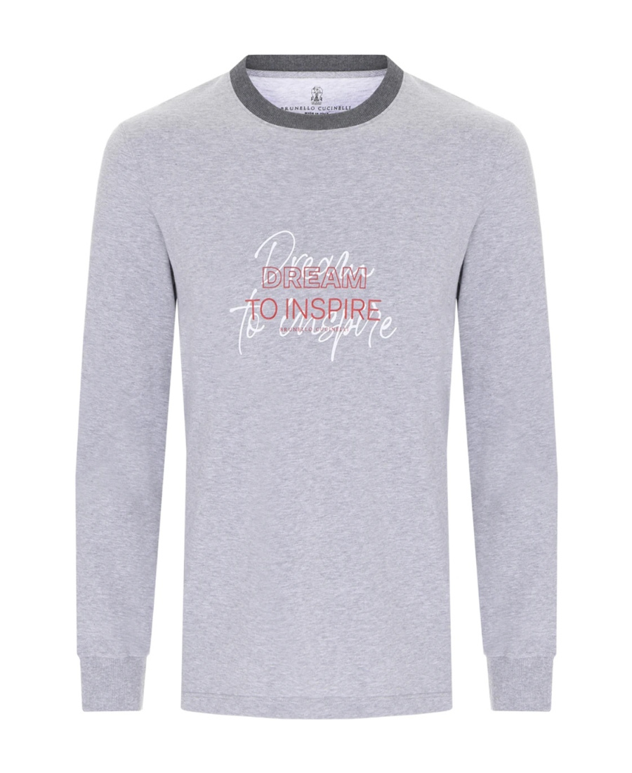 Brunello Cucinelli T-shirt With Round Neck And Long Sleeves In Gray