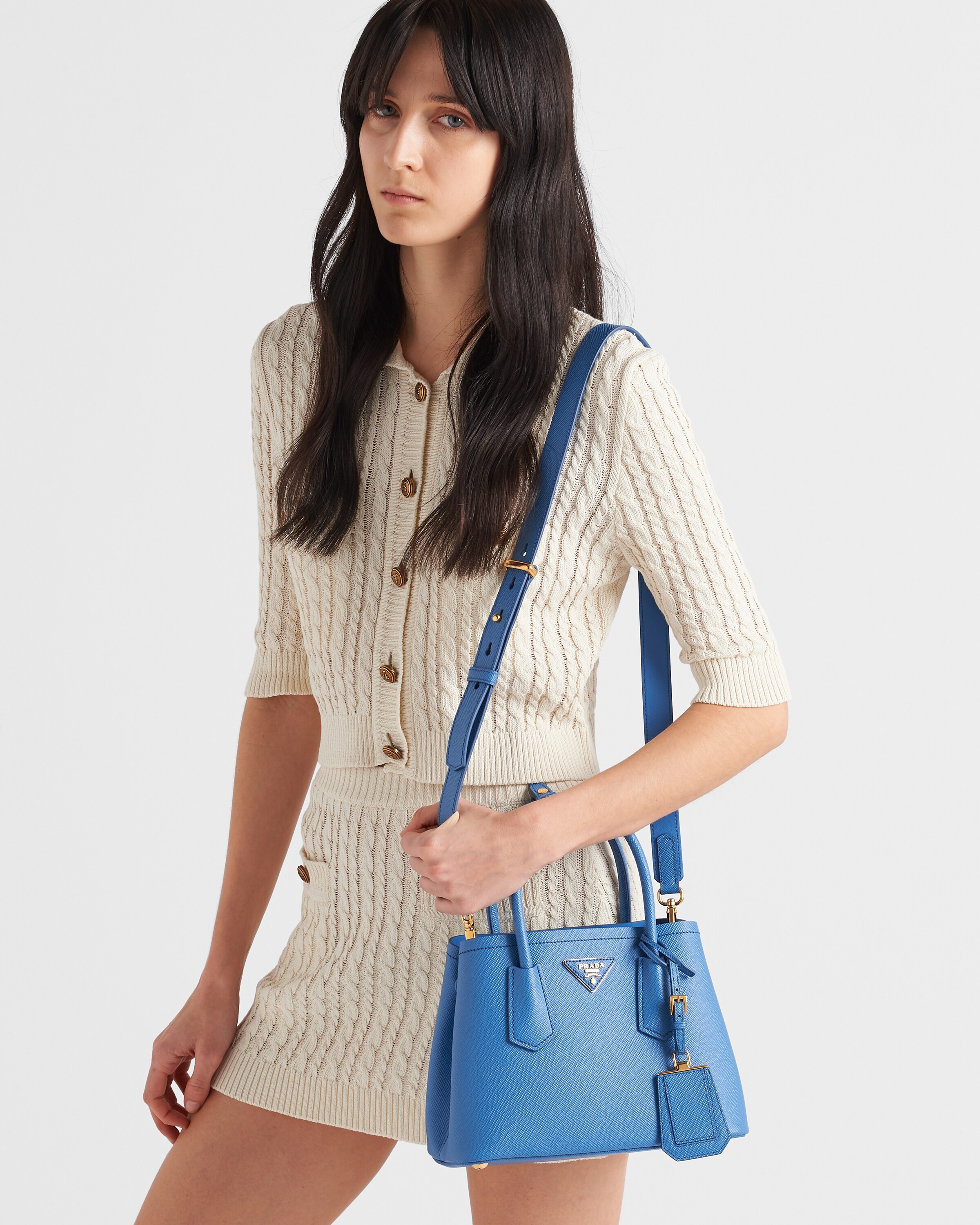 Prada Leather Logo-patch Shoulder Bag In Blue