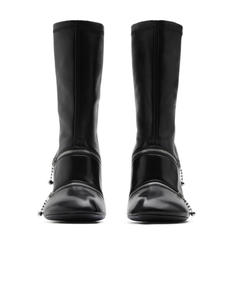Burberry Peep Leather Ankle Boots In Black