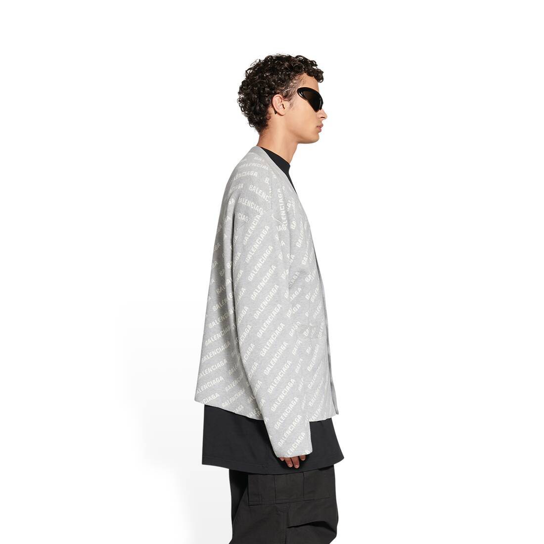 Balenciaga Logo-print Button-up Cardigan In Gray