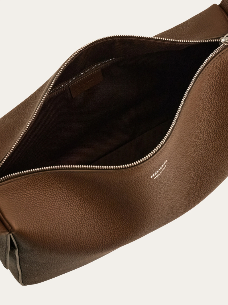 Ferragamo Messenger Bag With Gancini Buckles (m) In Brown