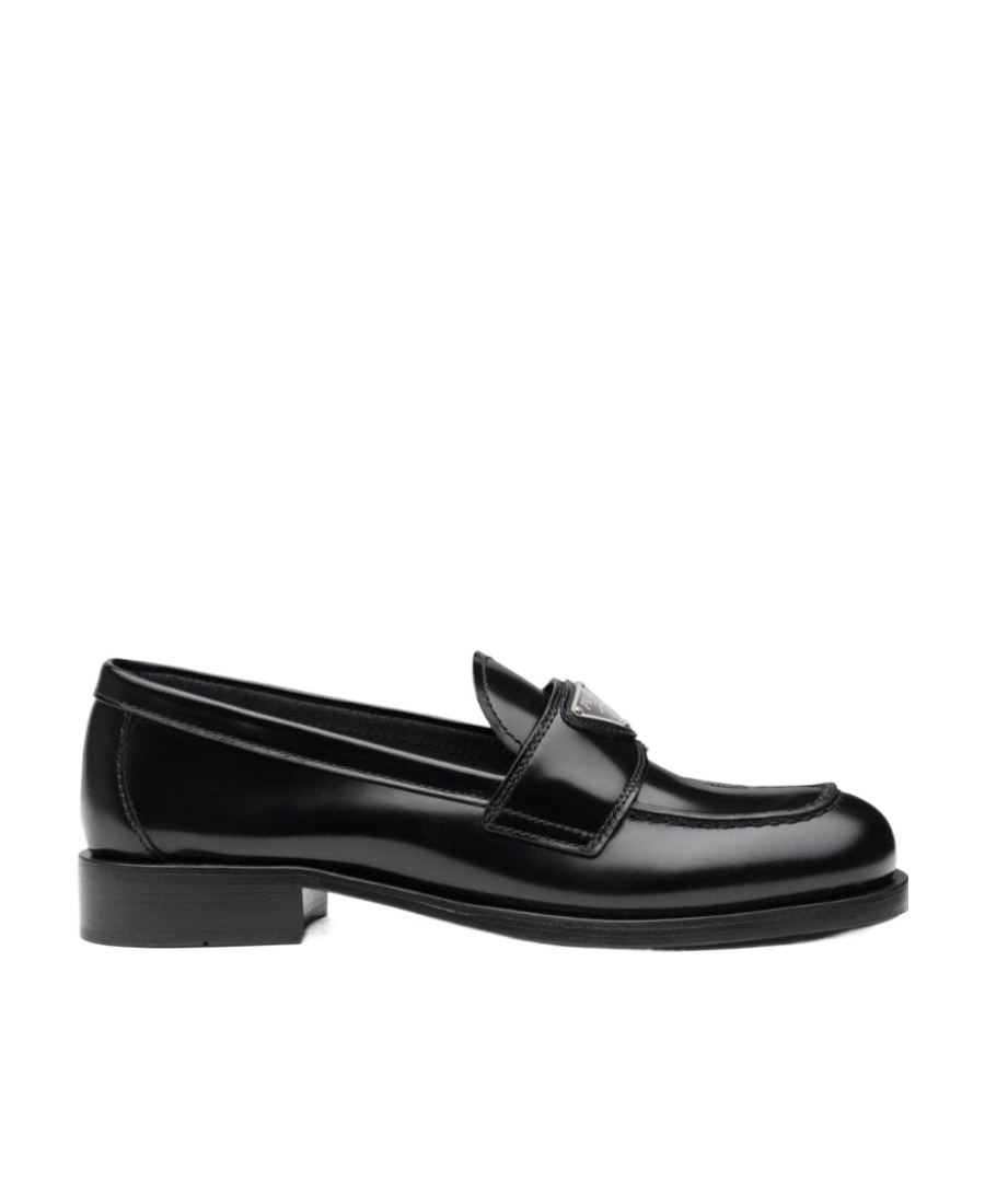 Prada Triangle-logo Leather Loafers In Blue