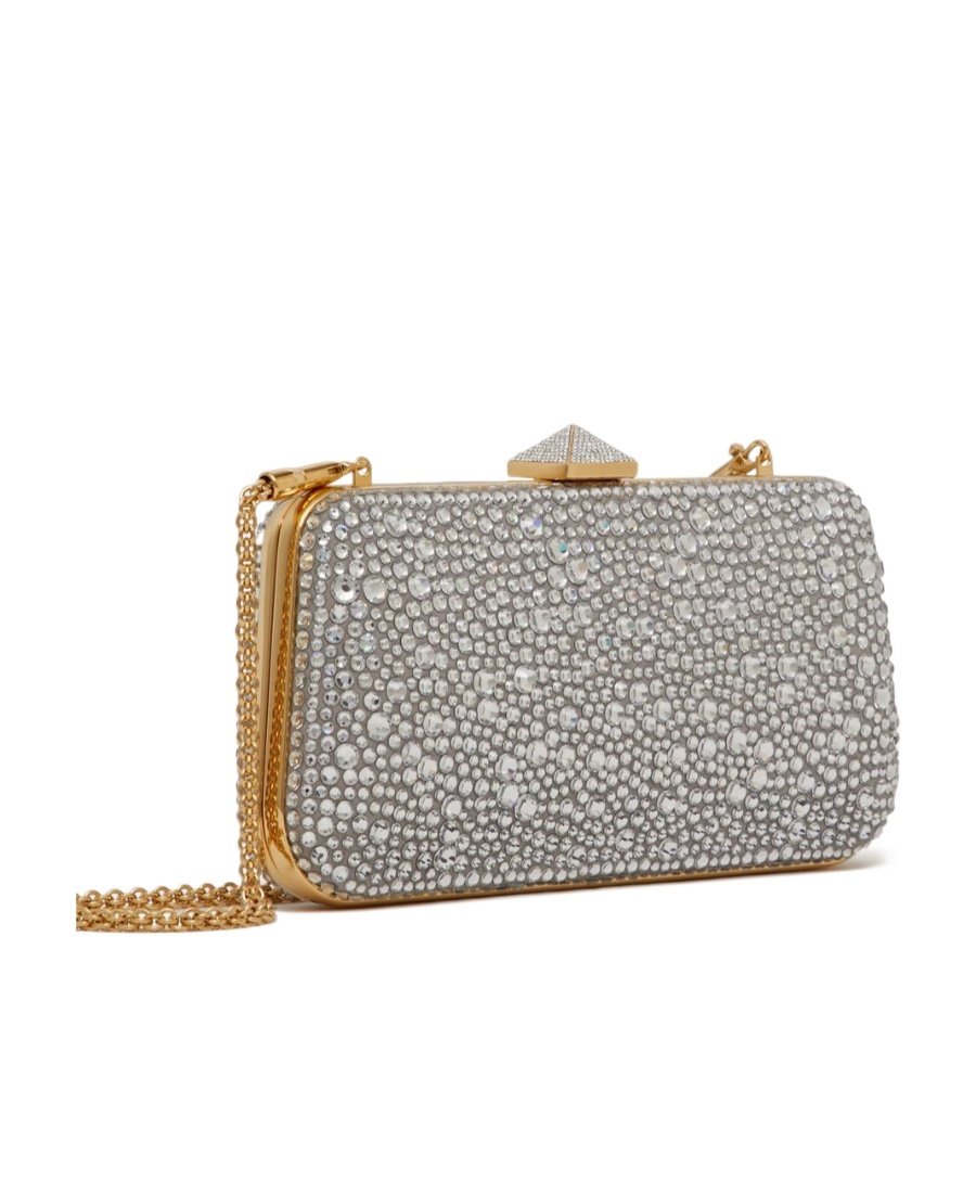 Valentino Logo Logo Shiny Shoulder Bag In Gray