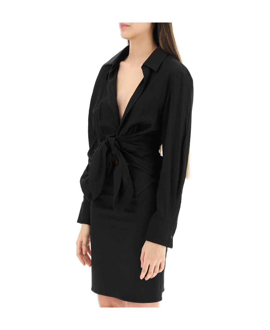 Jacquemus Les Sculptures Relaxed Bahia Shirt With Bow In Black