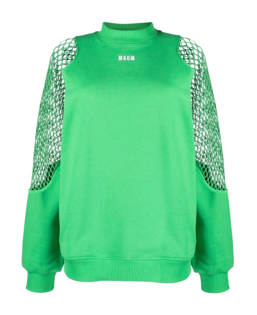 Msgm Mesh Detail Round-neck Sweater In Green