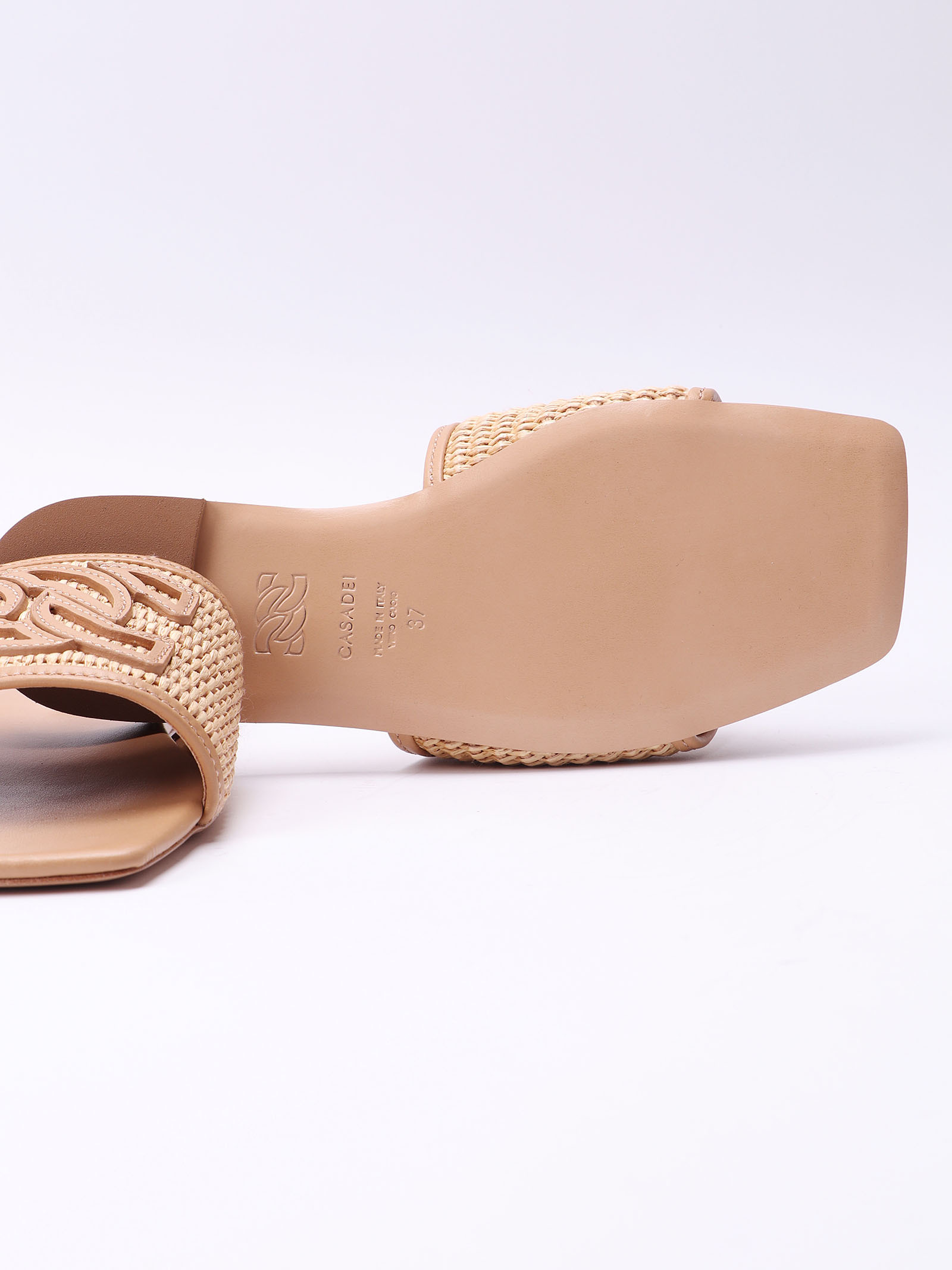 Casadei Portofino Woven-raffia Slides In Nude