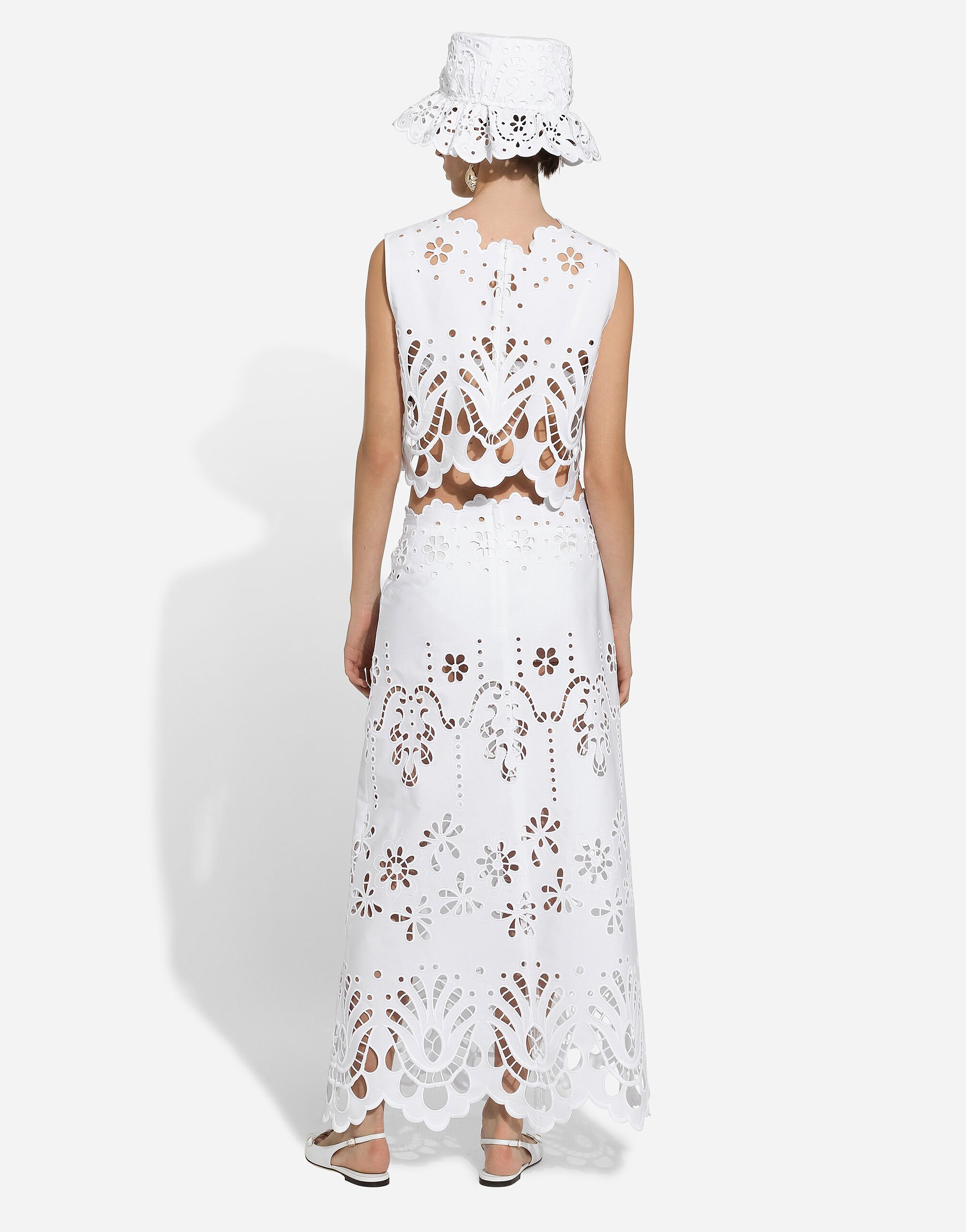 Dolce & Gabbana Cutout Embroidered Cotton Popeline Crop Blouse In White