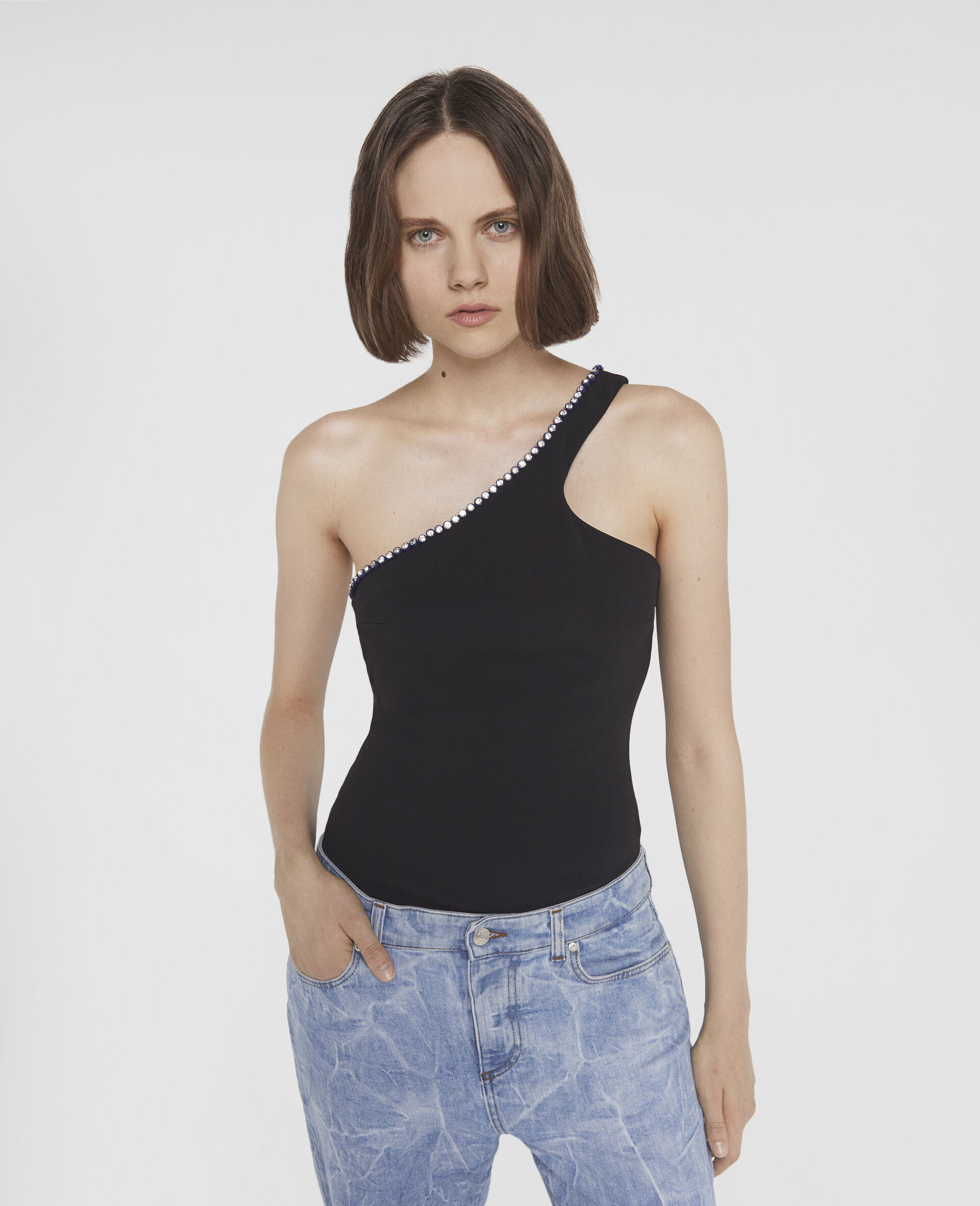 Stella Mccartney Crystal-trim One-shoulder Top In Black
