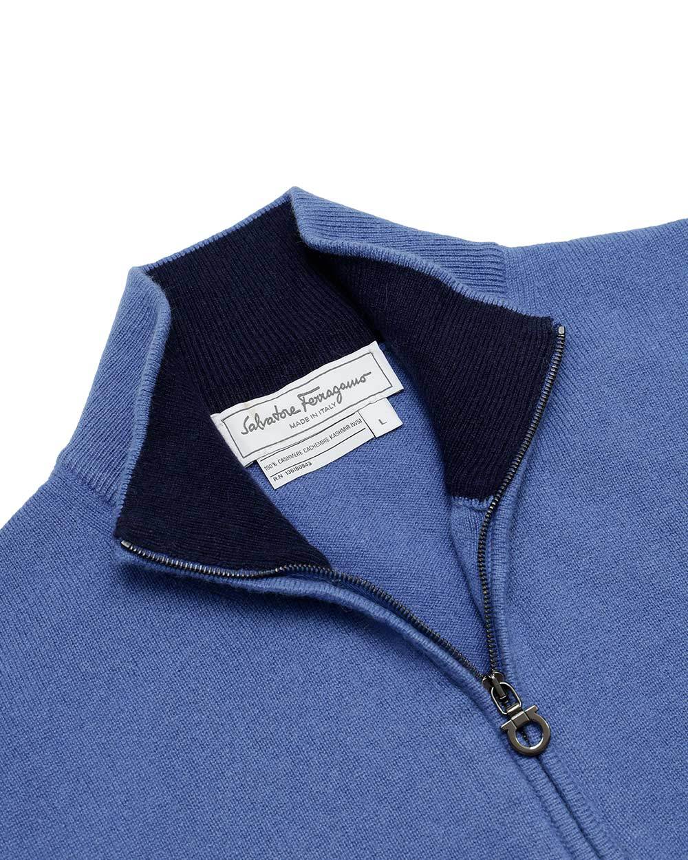 Ferragamo Semi-zipper Sweater In Blue