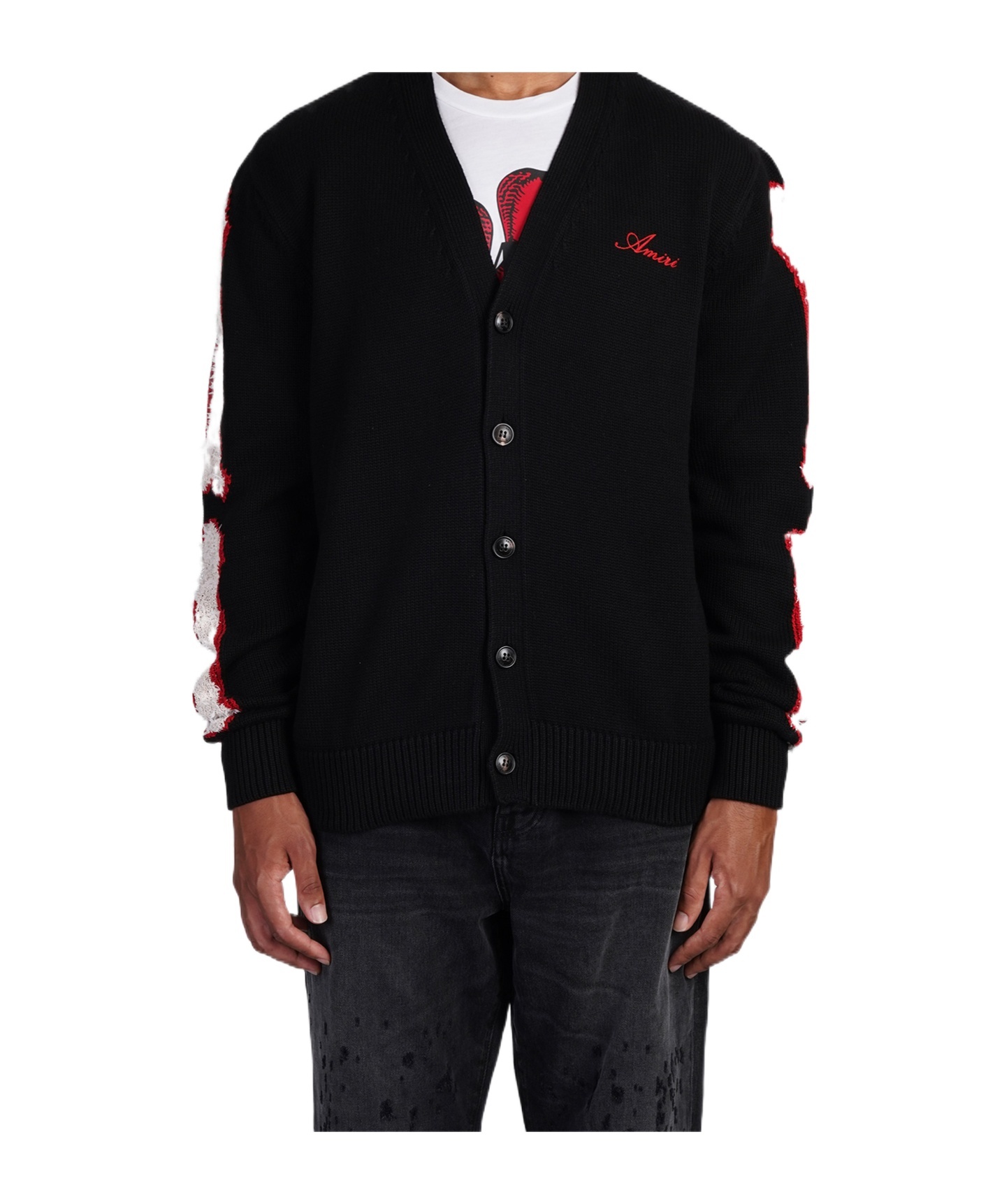 Amiri Black Cardigan With Bones Motif And Logo In Black