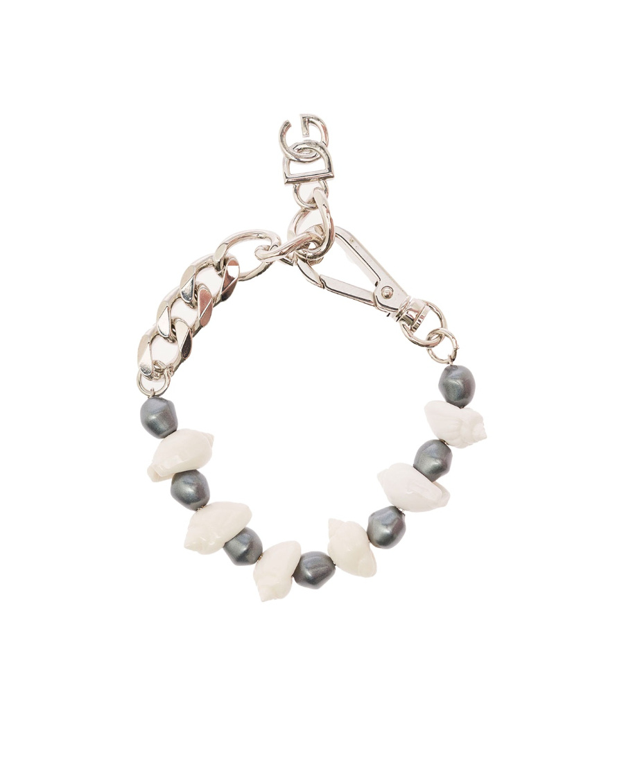 Dolce & Gabbana Silver-colored Bracelet With Shell And Logo Charm In Brass Woman In White