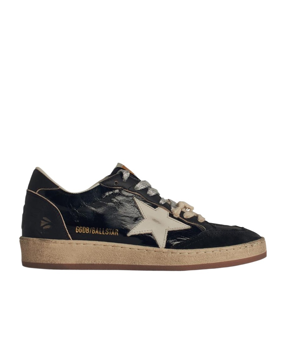 Golden Goose Ballstar Mixed Leather Low-top Sneakers In Black
