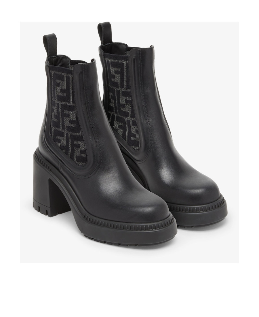 Fendi Black Domino Leather Boots In Black