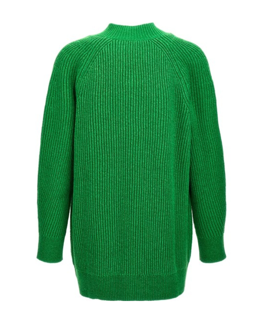 Jil Sander Oversized V Neck Ribbed Knit Sweater In Green