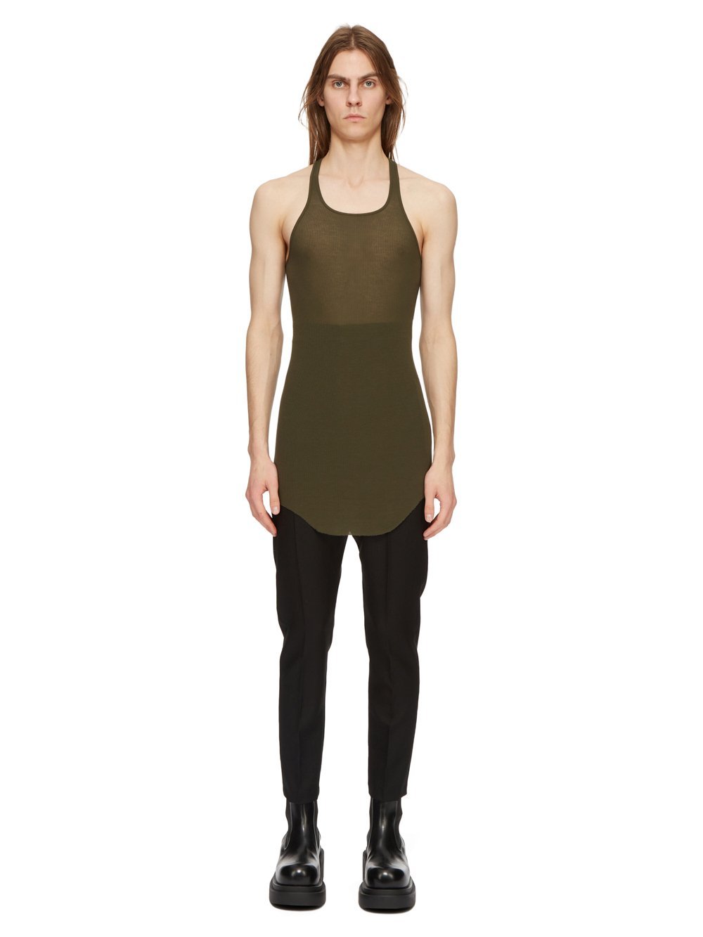 Rick Owens Basic Fine-ribbed Tank Top In Green