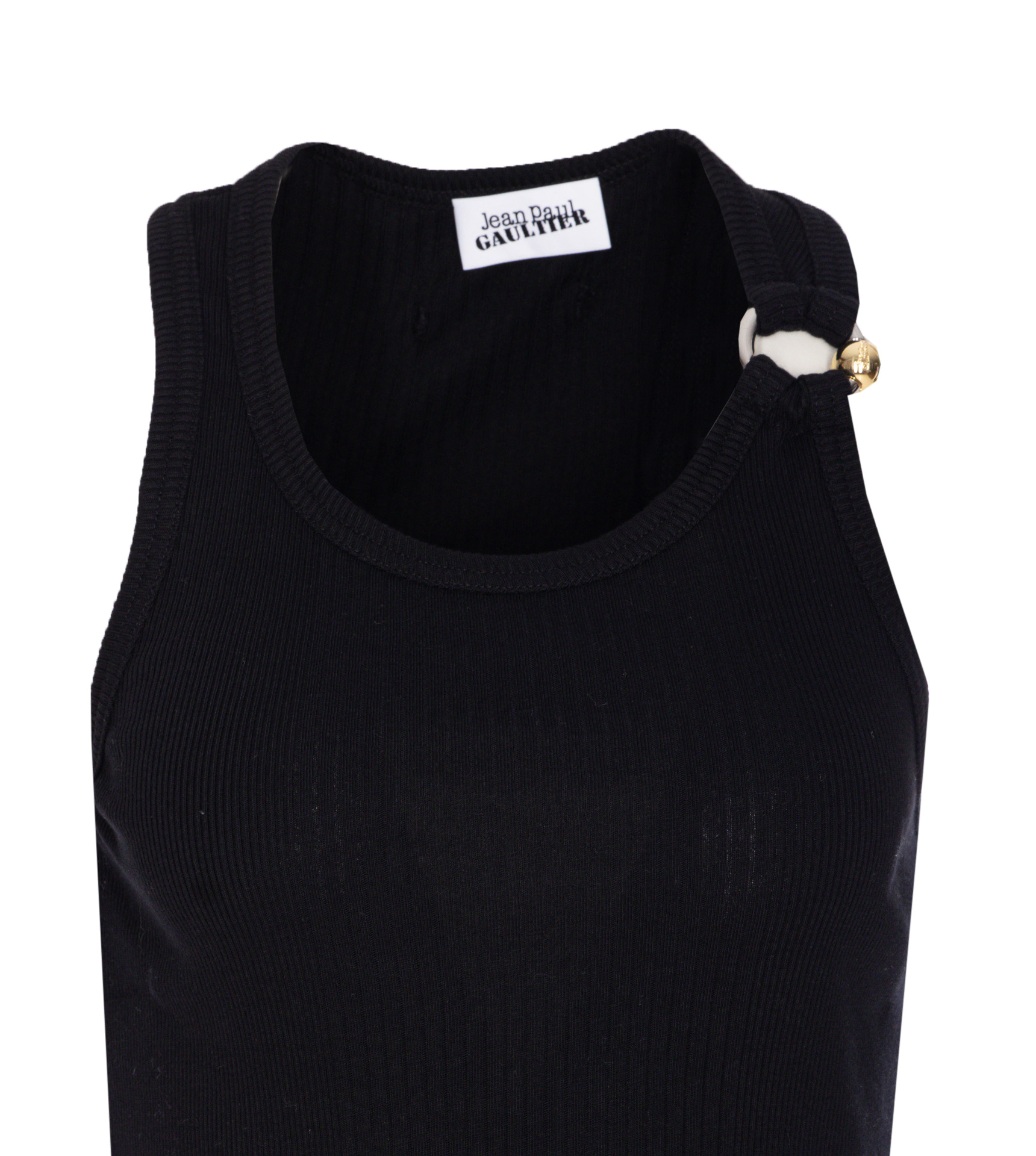 Jean Paul Gaultier Tank Top With Gold-tone Hardware And Ribbed Texture In Black