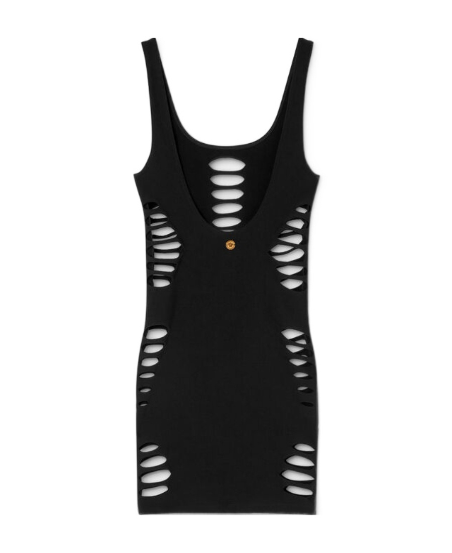 Versace Microfibre Beach Cover-up With All-over Cut-outs In Black