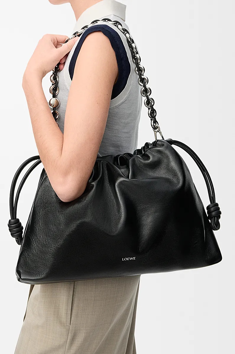 Loewe Large Leather Flamenco Purse Shoulder Bag In Black