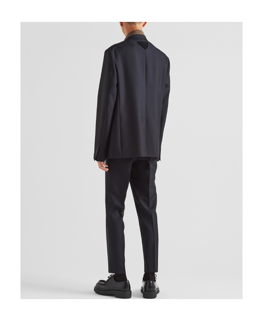 Prada Detachable-collar Wool Blazer In Blue
