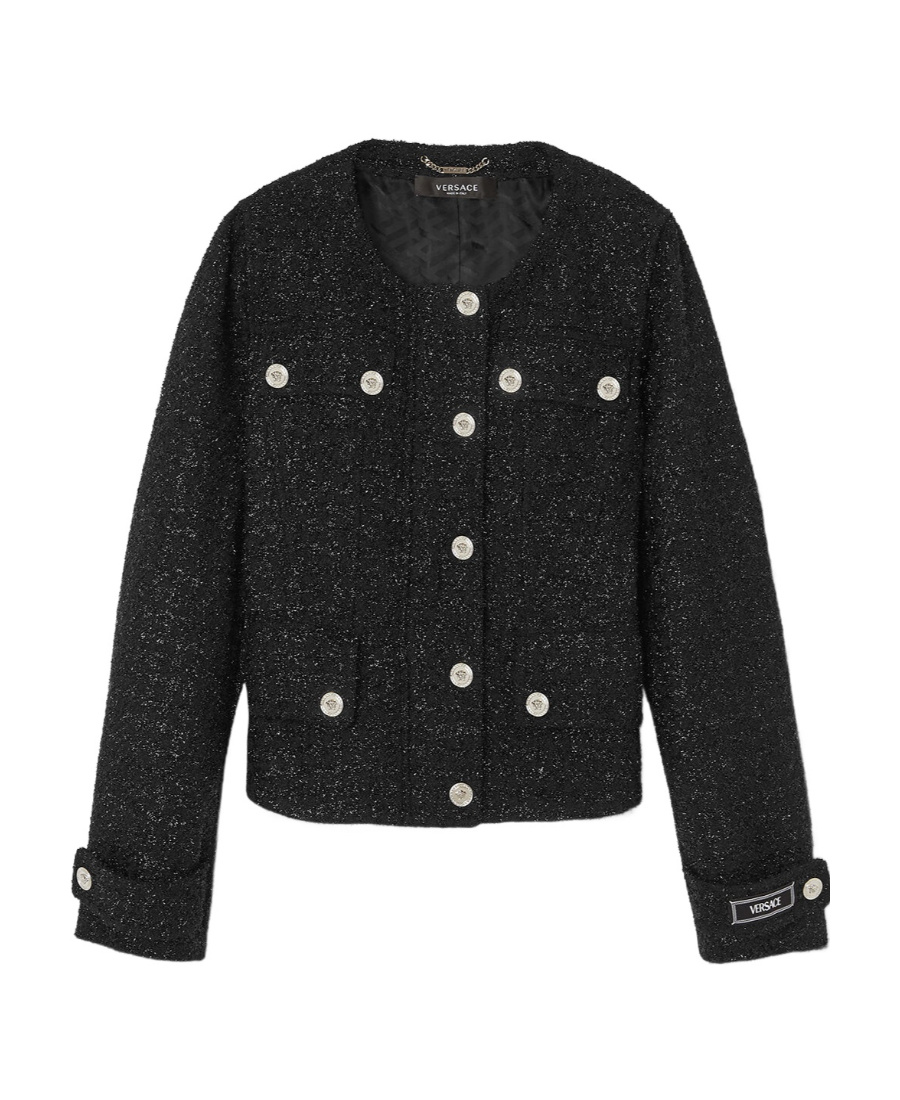 Versace Medusa Head Single-breasted Tweed Jacket In Black