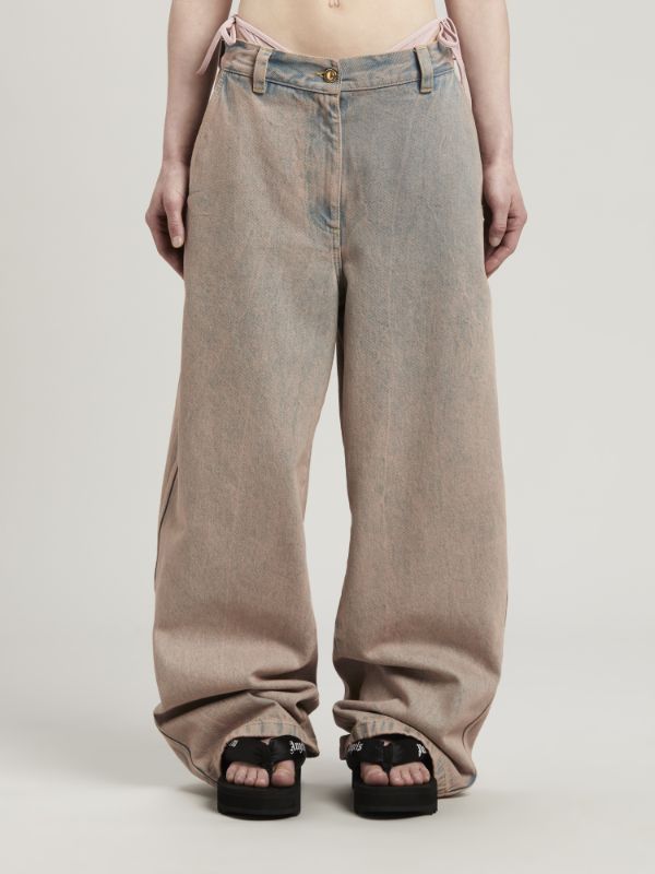 Shop Palm Angels Logo-embroidered Overdye-wash Jeans In Nude