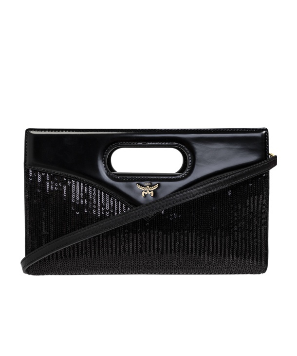 Mcm Sequined Handbag In Black