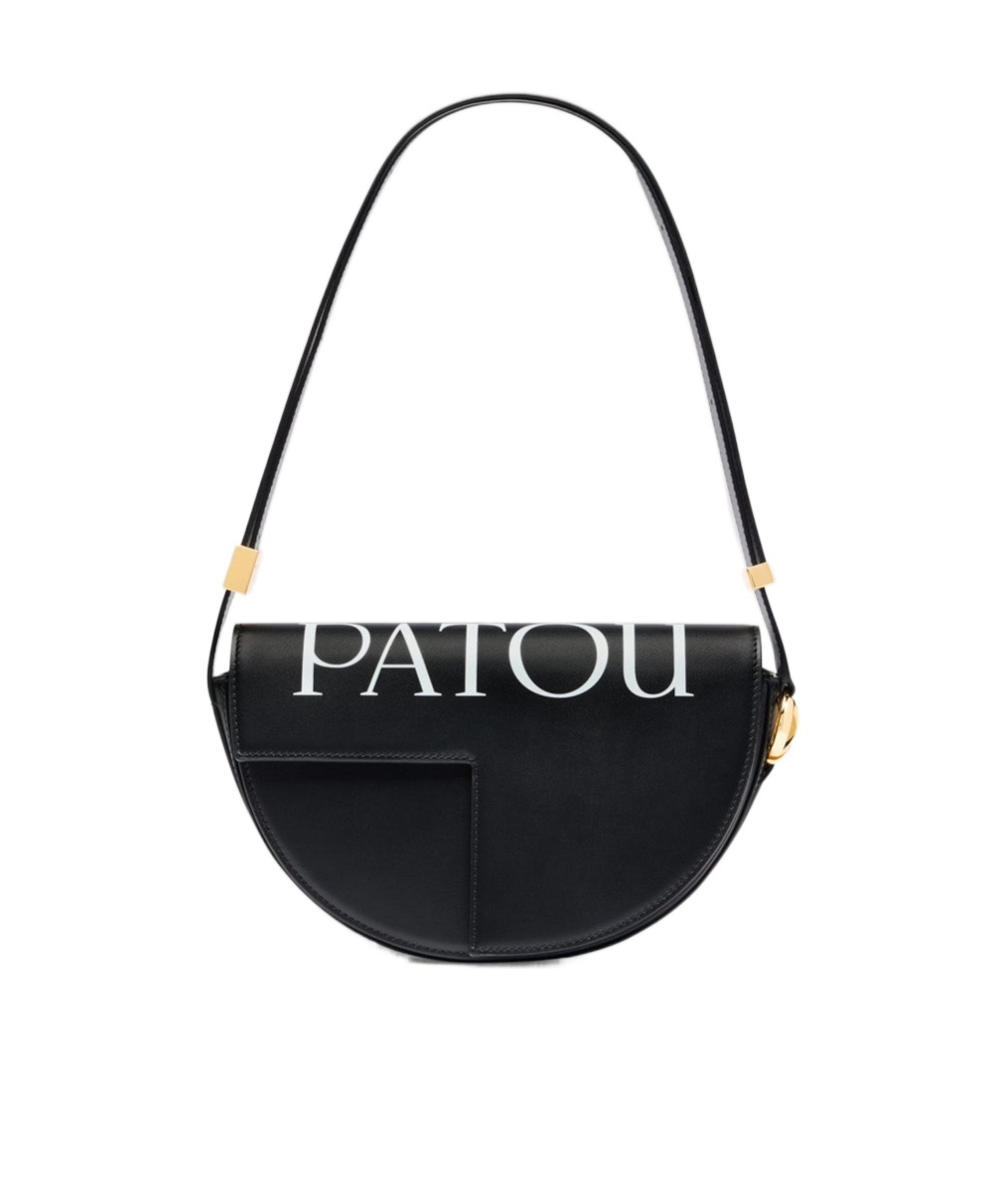Patou Logo Print Fold-over Top Shoulder Bag In Black