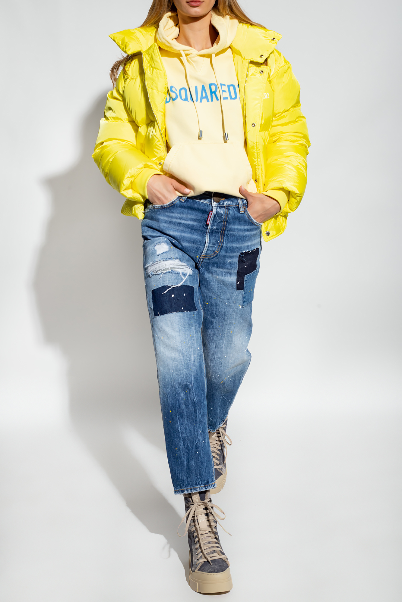 Dsquared2 Paint-splatter Straight-leg Jeans In Blue