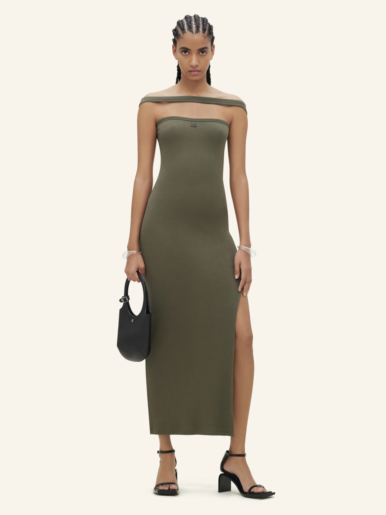 COURRÈGES HALTERNECK RIBBED MAXI DRESS